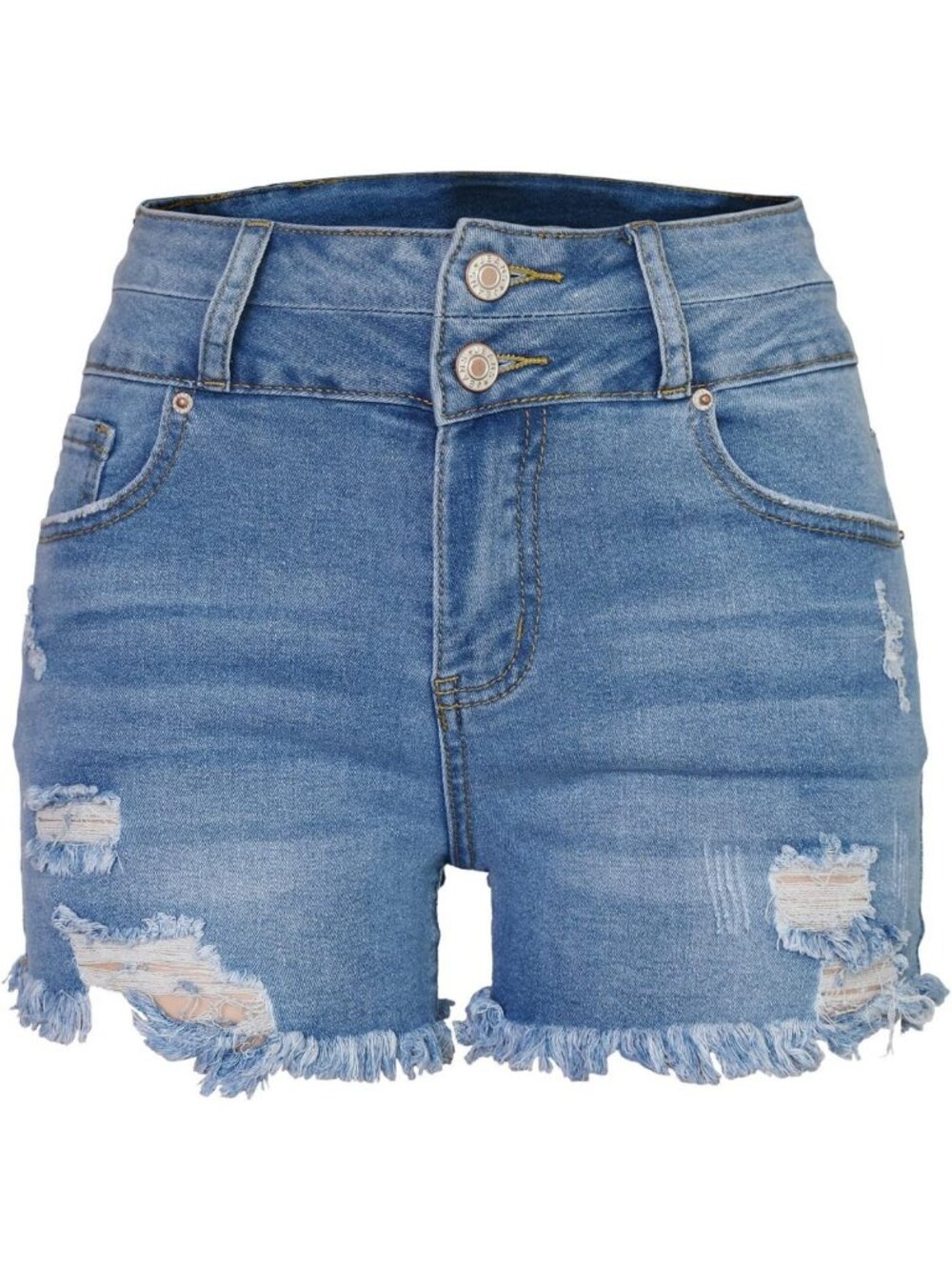 High-Waisted Stretchy Mom Jean Shorts - Frayed Raw Hem, Ripped Distressed Denim